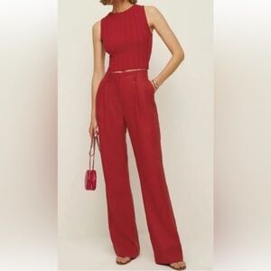 Reformation Red Linen Pant